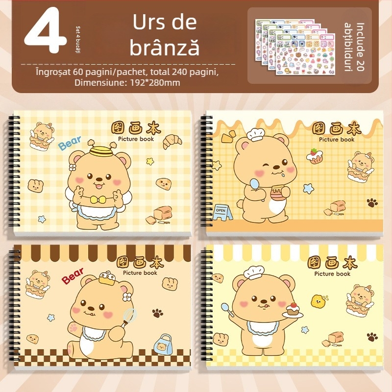 Carnet de desen cu spirală, hârtie groasă, rezistent la pătrunderea cernelei, 30 pagini