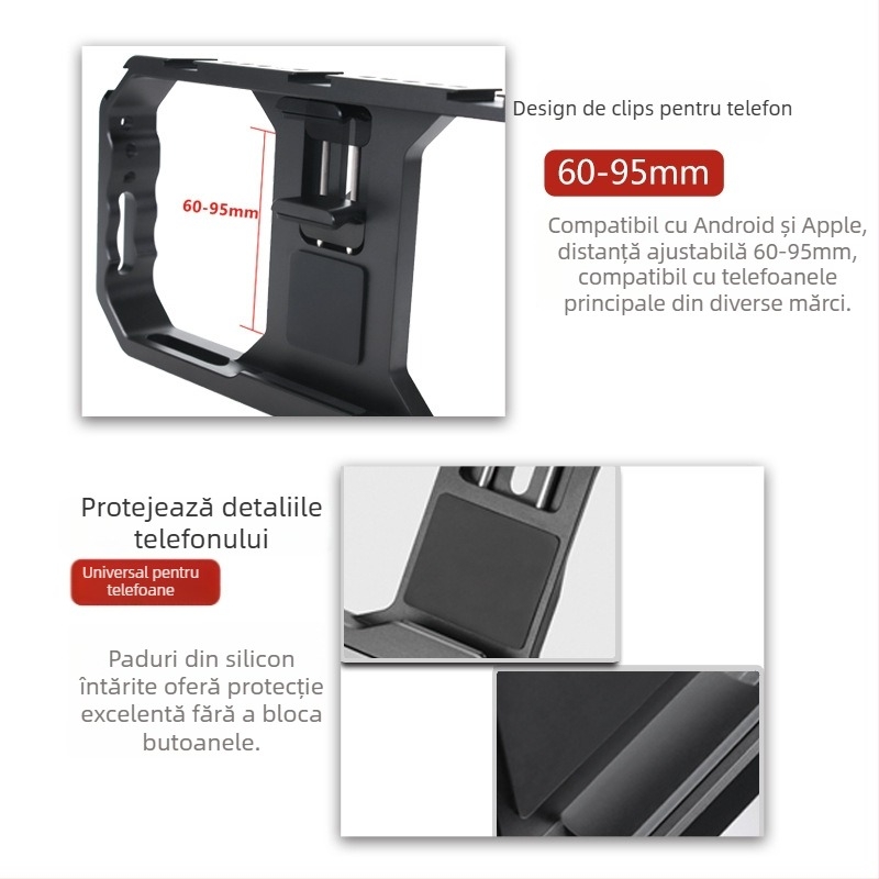 Cage metal pentru telefon pentru vlogging și fotografie, model Phone Cage, aliaj de aluminiu, suport pentru personalizare, sursă de export transfrontalier exclusivă