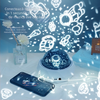 Proiector de stele pentru copii cu temă astronaut, lampă de noapte muzicală, efect de stele, Bluetooth, telecomandă, USB sau baterie încorporată, fără control inteligent