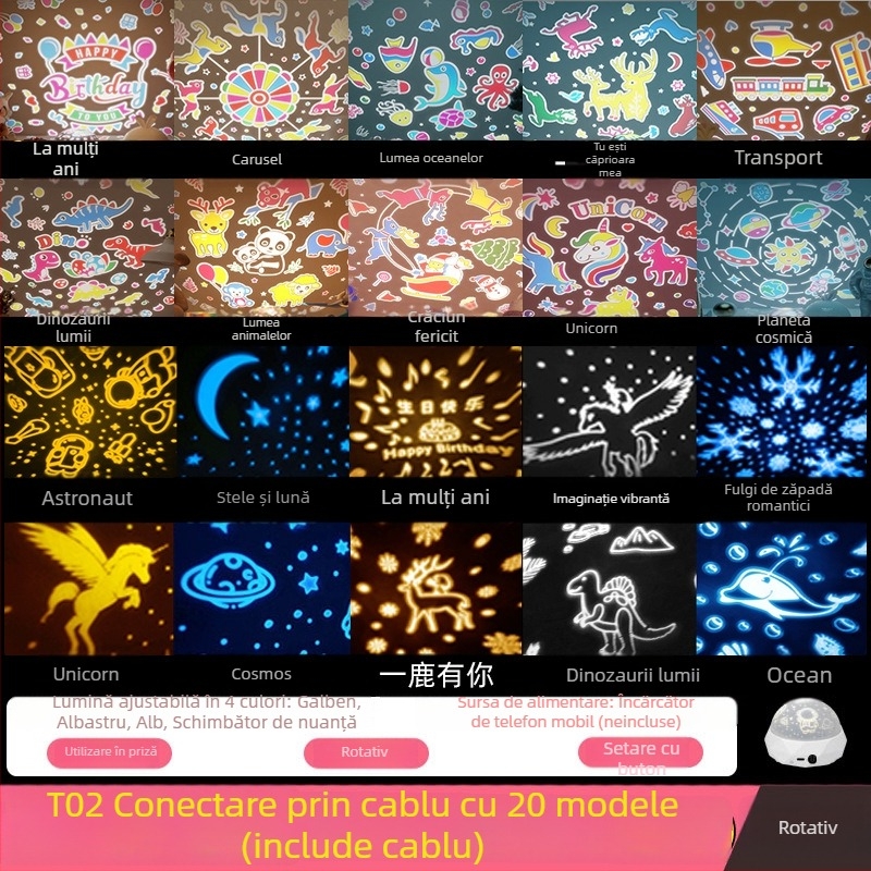 Proiector de stele pentru copii cu temă astronaut, lampă de noapte muzicală, efect de stele, Bluetooth, telecomandă, USB sau baterie încorporată, fără control inteligent