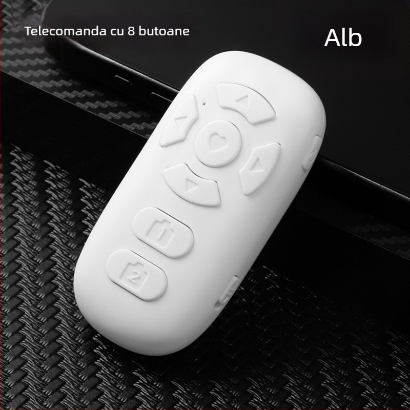 Telecomandă Bluetooth cu 8 butoane pentru smartphone, control selfie, schimbare pagini, vizionare de videoclipuri scurte, încărcabilă