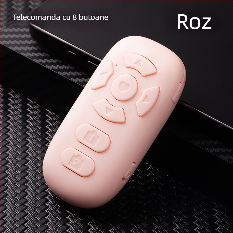 Telecomandă Bluetooth cu 8 butoane pentru smartphone, control selfie, schimbare pagini, vizionare de videoclipuri scurte, încărcabilă