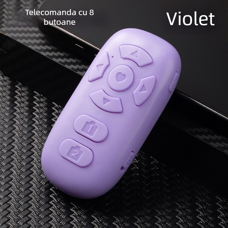 Telecomandă Bluetooth cu 8 butoane pentru smartphone, control selfie, schimbare pagini, vizionare de videoclipuri scurte, încărcabilă