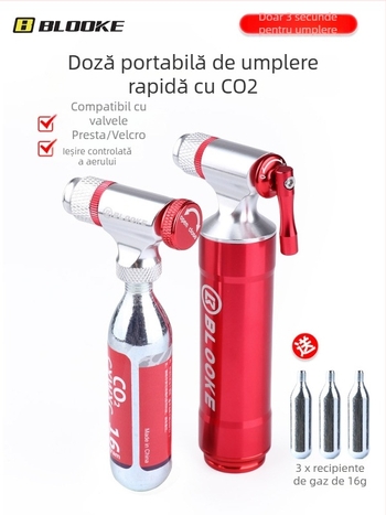Blooke recipient CO2 pentru biciclete de munte și oraș — aliaj de aluminiu, recipient portabil pentru umflare pneuri, valvă CO2