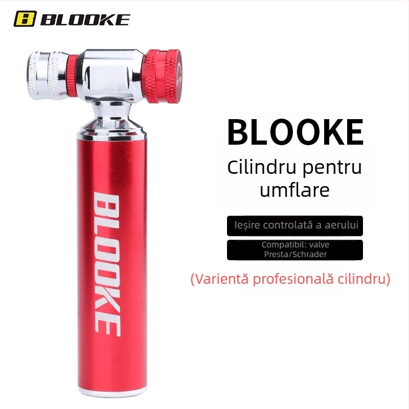 Blooke recipient CO2 pentru biciclete de munte și oraș — aliaj de aluminiu, recipient portabil pentru umflare pneuri, valvă CO2