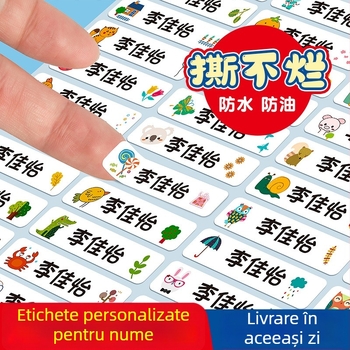 Etichete cu nume pentru grădiniță și școala primară, design cartoon, etichete transparente autoadezive, impermeabile, etichete scrise de mână, dimensiune 11x46 mm
