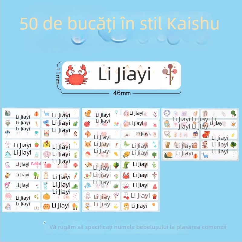 Etichete cu nume pentru grădiniță și școala primară, design cartoon, etichete transparente autoadezive, impermeabile, etichete scrise de mână, dimensiune 11x46 mm