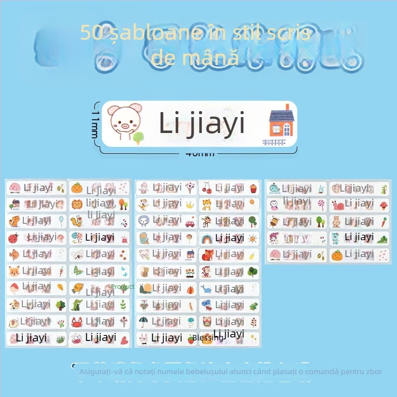 Etichete cu nume pentru grădiniță și școala primară, design cartoon, etichete transparente autoadezive, impermeabile, etichete scrise de mână, dimensiune 11x46 mm