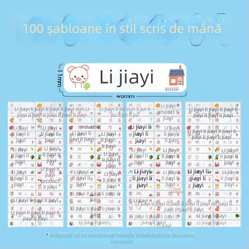 Etichete cu nume pentru grădiniță și școala primară, design cartoon, etichete transparente autoadezive, impermeabile, etichete scrise de mână, dimensiune 11x46 mm