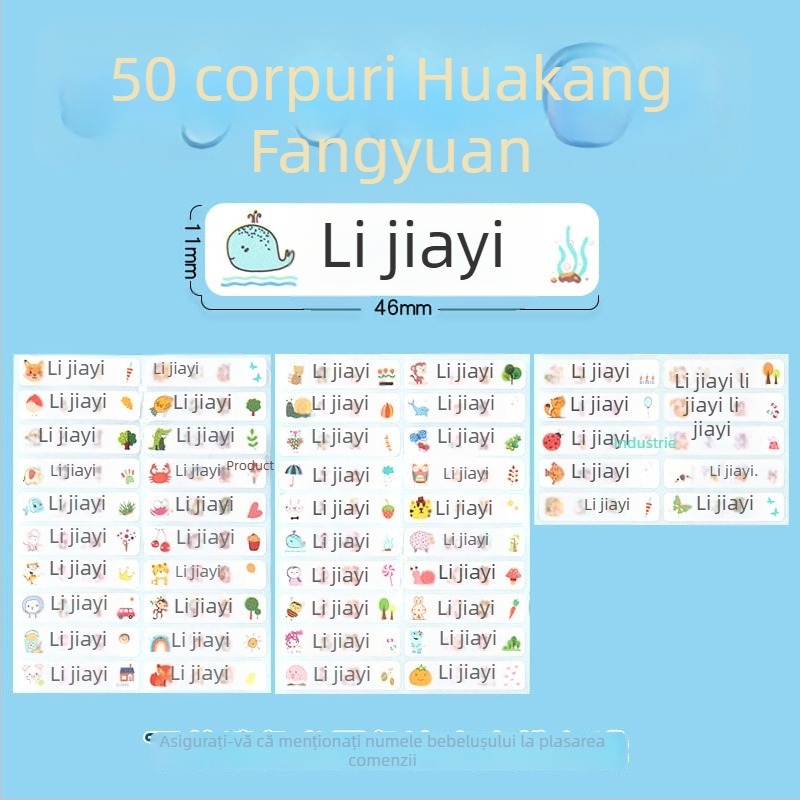 Etichete cu nume pentru grădiniță și școala primară, design cartoon, etichete transparente autoadezive, impermeabile, etichete scrise de mână, dimensiune 11x46 mm