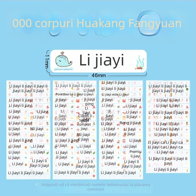 Etichete cu nume pentru grădiniță și școala primară, design cartoon, etichete transparente autoadezive, impermeabile, etichete scrise de mână, dimensiune 11x46 mm