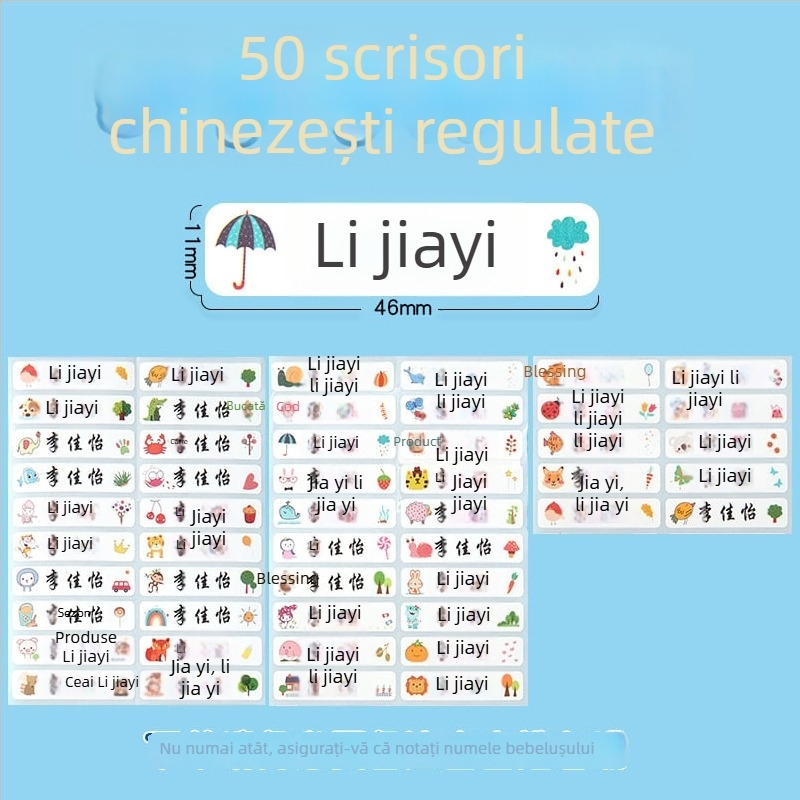 Etichete cu nume pentru grădiniță și școala primară, design cartoon, etichete transparente autoadezive, impermeabile, etichete scrise de mână, dimensiune 11x46 mm
