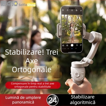 Stabilizator gimbal inteligent cu AR pentru telefoane, băț selfie manual pentru vloguri și streaming live