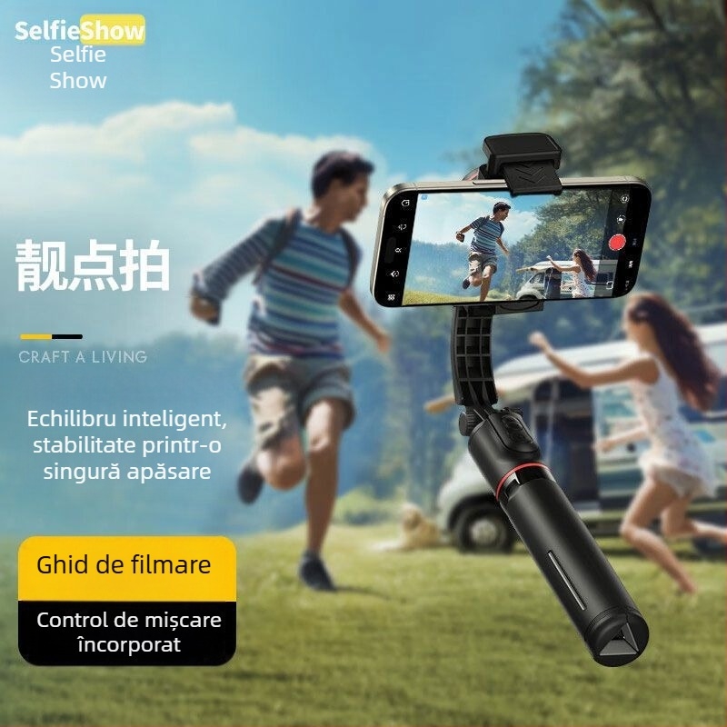 Stabilizator gimbal inteligent cu AR pentru telefoane, băț selfie manual pentru vloguri și streaming live