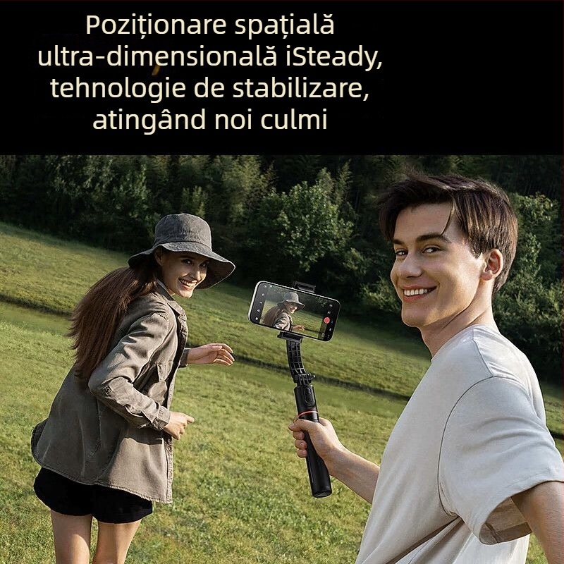 Stabilizator gimbal inteligent cu AR pentru telefoane, băț selfie manual pentru vloguri și streaming live