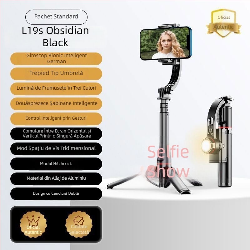 Stabilizator gimbal inteligent cu AR pentru telefoane, băț selfie manual pentru vloguri și streaming live
