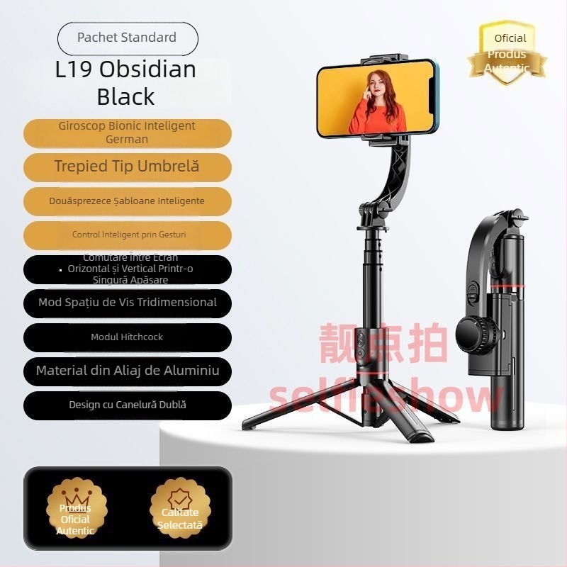 Stabilizator gimbal inteligent cu AR pentru telefoane, băț selfie manual pentru vloguri și streaming live