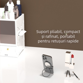 Suport pentru telefon cu braț magnetic în formă de inel, pliabil, portabil, oglindă pentru selfie, aliaj de aluminiu