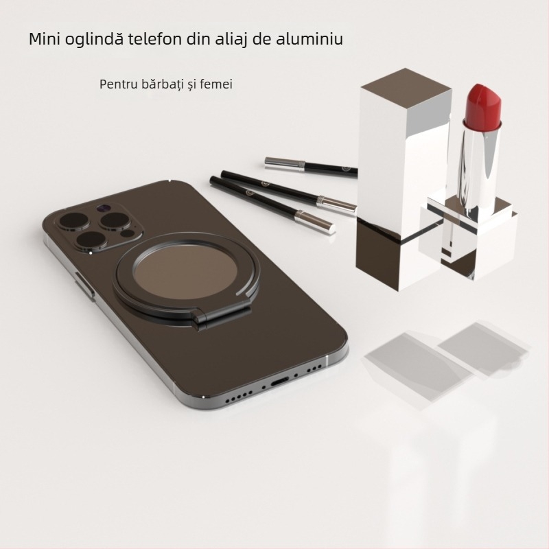 Suport pentru telefon cu braț magnetic în formă de inel, pliabil, portabil, oglindă pentru selfie, aliaj de aluminiu