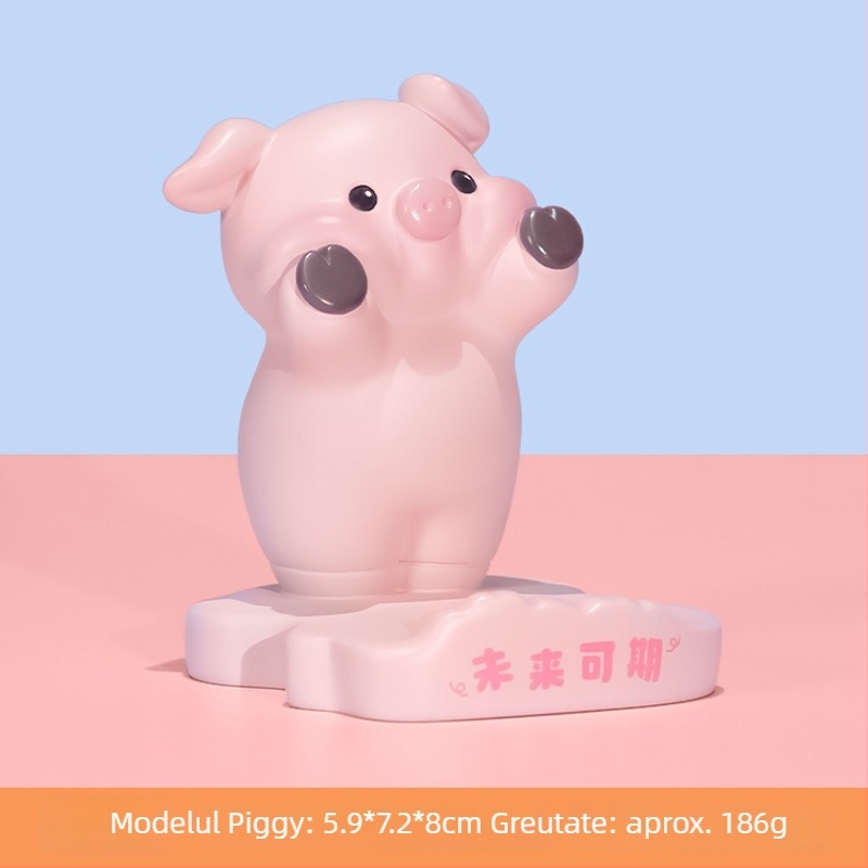 Suport pentru telefon în formă de purcel pentru birou, figurină din rășină pentru decor de birou, cadou de ziua de naștere pentru coleg de bancă