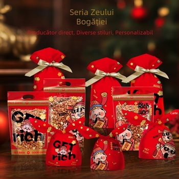 Qinfeng pungi de ambalare alimentare sigilate termic, material compozit, variante 4-in-1 și 3-in-1 God of Wealth pentru bomboane