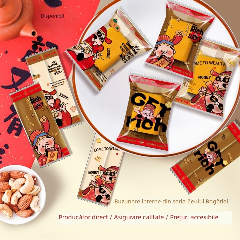 Qinfeng pungi de ambalare alimentare sigilate termic, material compozit, variante 4-in-1 și 3-in-1 God of Wealth pentru bomboane