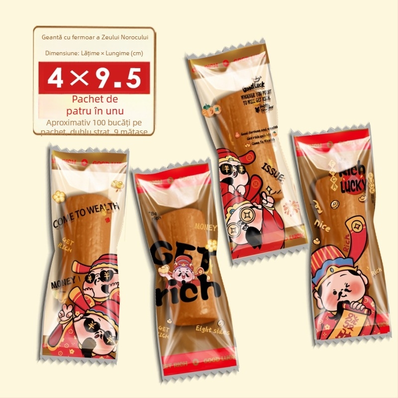 Qinfeng pungi de ambalare alimentare sigilate termic, material compozit, variante 4-in-1 și 3-in-1 God of Wealth pentru bomboane
