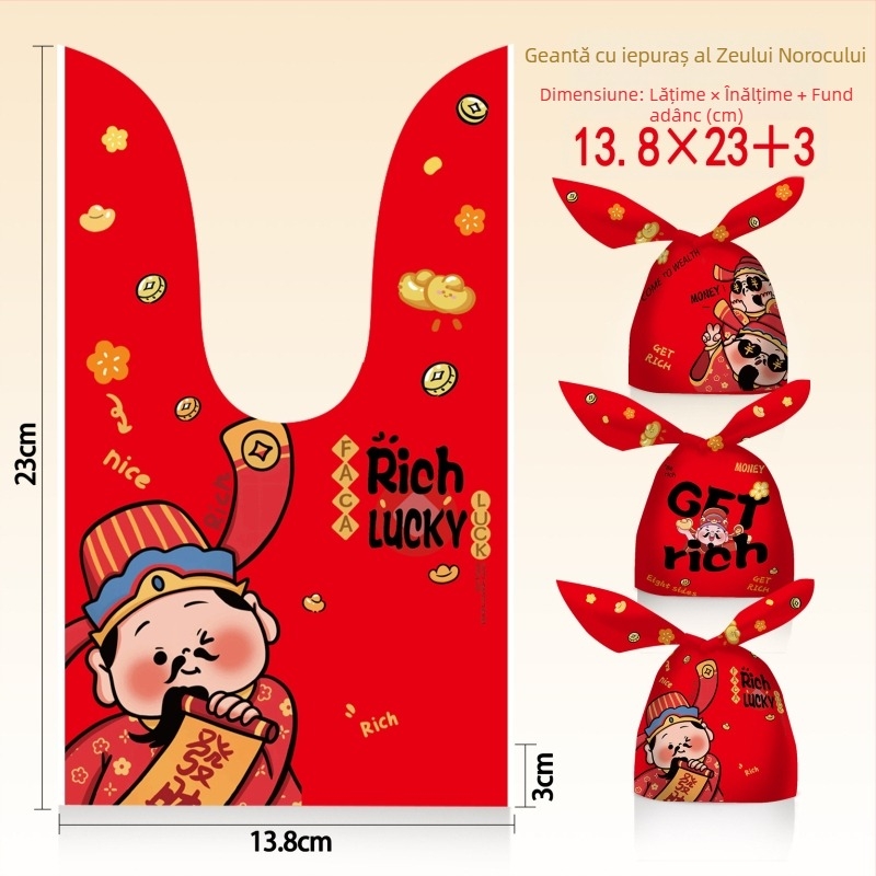 Qinfeng pungi de ambalare alimentare sigilate termic, material compozit, variante 4-in-1 și 3-in-1 God of Wealth pentru bomboane