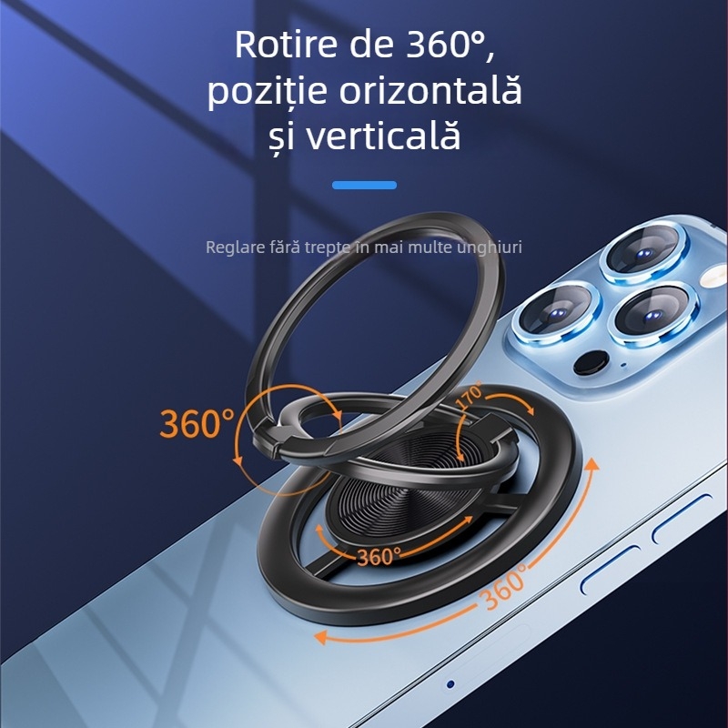 Suport magnetic pentru deget și stand de masă pentru telefon, rotație la 360°, metal