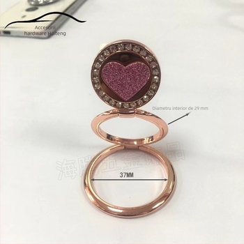 Suport pentru telefon cu inel dublu în formă de inimă, aliaj de zinc, braț telescopic retractabil, placare metalică, accent diamant