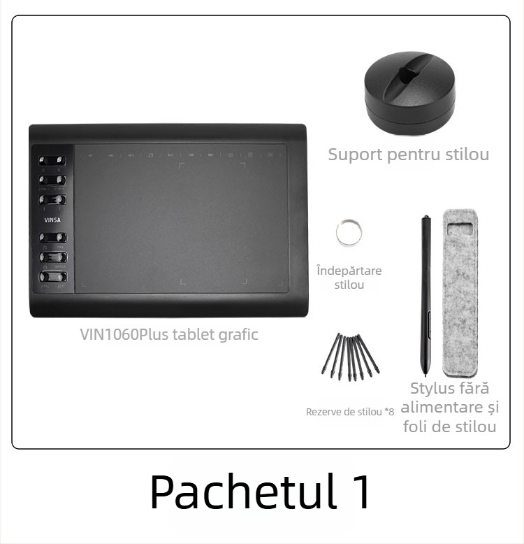 Wencai VIN1060PLUS 1060 tabletă de desen – interfață USB, corp ABS, pix pasiv (fără încărcare), se conectează la PC și la telefon, potrivită pentru pictură și lecții online