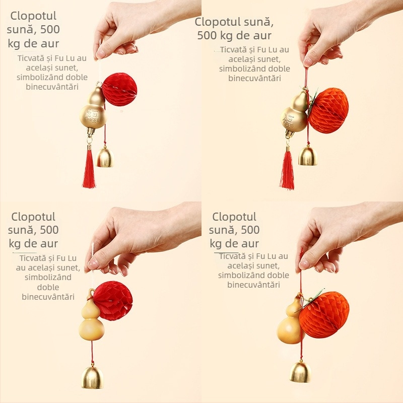 Pandantiv decorativ cu clopot de dovleac pentru 2026 — Anul Chinezesc Nou, ornament suspensiv festiv, Happy togethers, ambalaj Opp, material: Alt