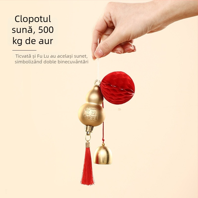 Pandantiv decorativ cu clopot de dovleac pentru 2026 — Anul Chinezesc Nou, ornament suspensiv festiv, Happy togethers, ambalaj Opp, material: Alt