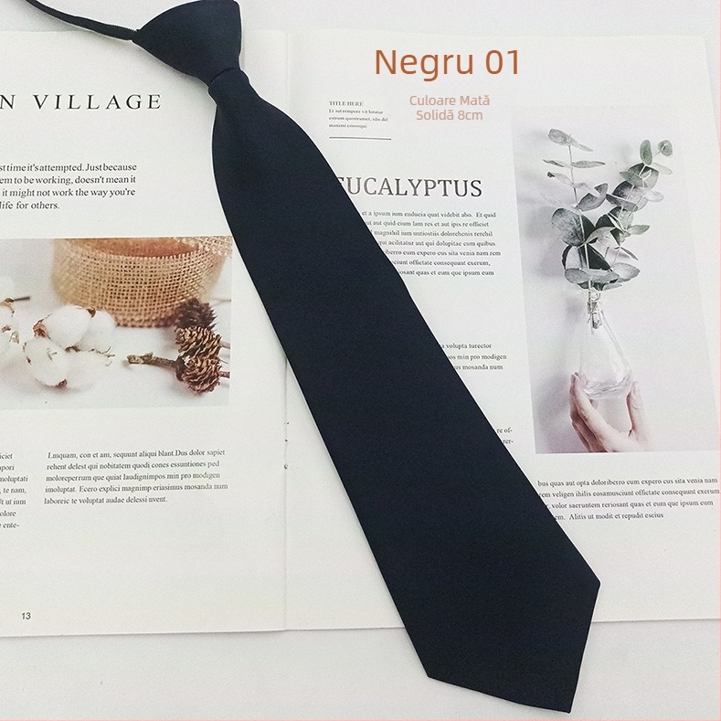 Cravată de damă cu fermoar — finisaj satin, stil săgeată, design cu fermoar, fibre poliesterice, căptușeală poliesterică