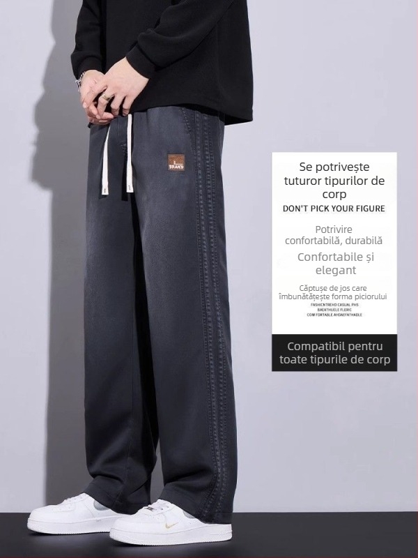 Pantaloni bărbătești cu croială largă, drepti, talie înaltă, lungi, poliester, pentru primăvară-toamnă