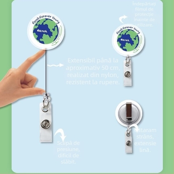 Port-ecuson din plastic, cu orientare orizontală, pentru doctori și asistente, cu sfoară retractabilă și cataramă pentru gât