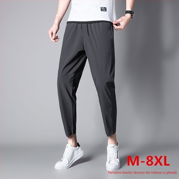 Pantaloni sport casual pentru bărbați, croi larg, lungime cropped, nailon elastic, uscare rapidă, închidere cu șnur