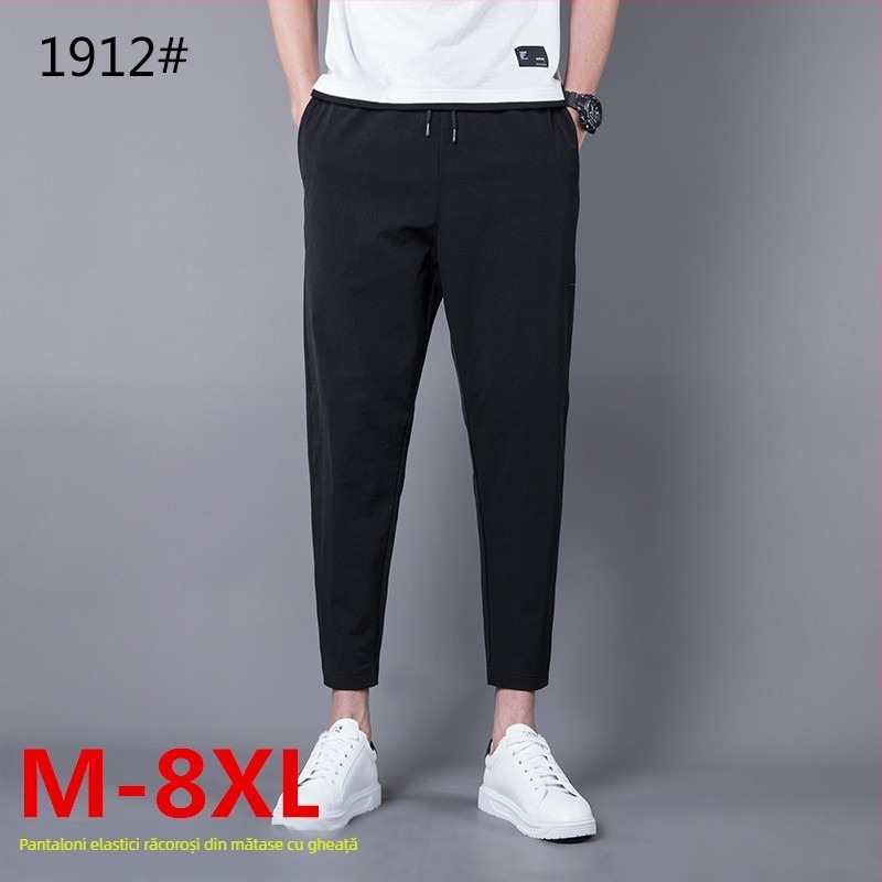 Pantaloni sport casual pentru bărbați, croi larg, lungime cropped, nailon elastic, uscare rapidă, închidere cu șnur