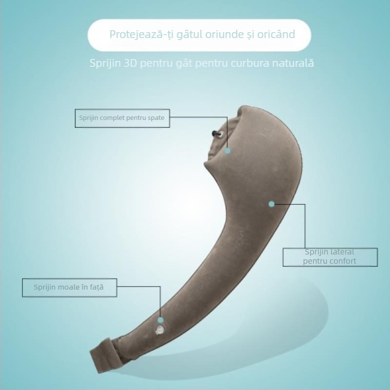 Pernă de călătorie cu formă de arc, gonflabilă, PVC ecologic, model 6086, greutate 160 g