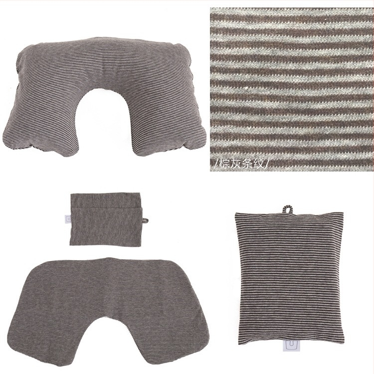 Pernă de gât gonflabilă în formă de U pentru călătorii, umplută cu gaz, țesătură exterioară din bumbac și miez din fibre chimice – pentru un singur utilizator, suport portabil pentru gât