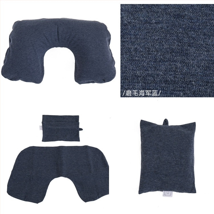 Pernă de gât gonflabilă în formă de U pentru călătorii, umplută cu gaz, țesătură exterioară din bumbac și miez din fibre chimice – pentru un singur utilizator, suport portabil pentru gât