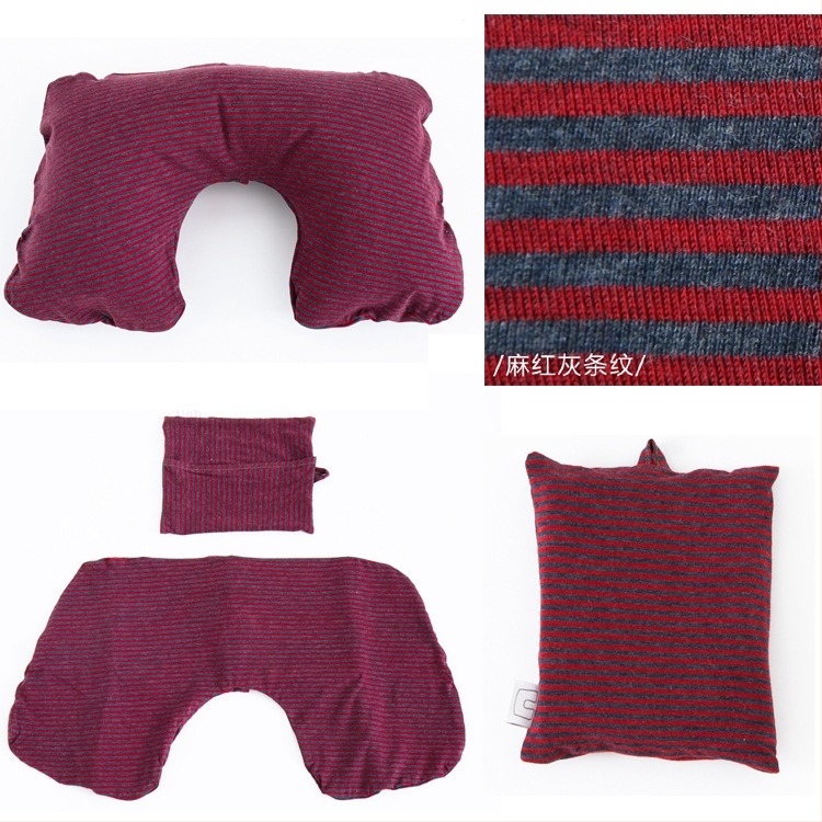 Pernă de gât gonflabilă în formă de U pentru călătorii, umplută cu gaz, țesătură exterioară din bumbac și miez din fibre chimice – pentru un singur utilizator, suport portabil pentru gât