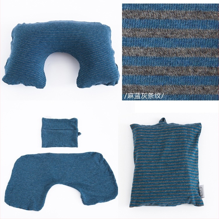 Pernă de gât gonflabilă în formă de U pentru călătorii, umplută cu gaz, țesătură exterioară din bumbac și miez din fibre chimice – pentru un singur utilizator, suport portabil pentru gât