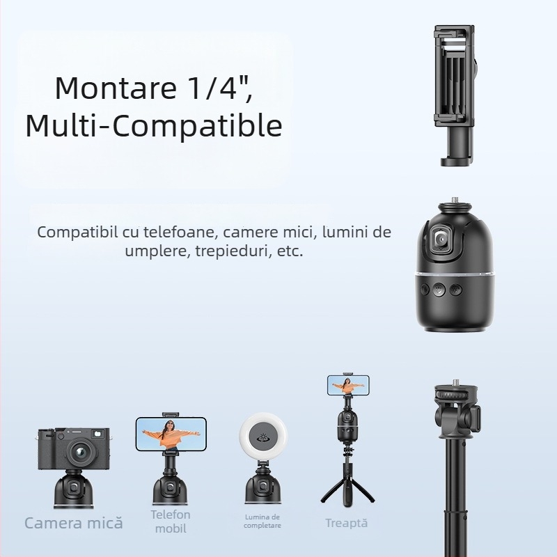 Gimbal pentru telefon cu urmărire AI a feței, suport de birou 360°, compatibilitate universală a telefoanelor, fără aplicație, greutate 248 g, Tokqi/Tuoyi P03