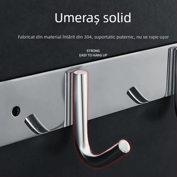 Cuier din oțel inoxidabil 304, fără găuri, pentru ușile bucătăriei și băii — montaj pe perete pentru depozitare și haine, stil simplu și modern, certificat CUPC