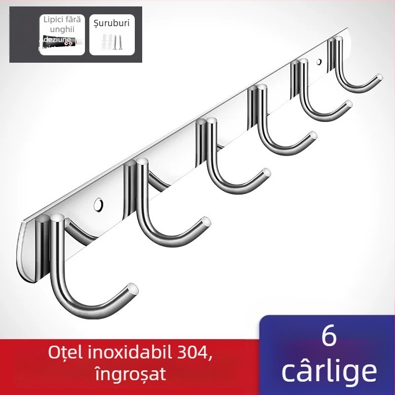 Cuier din oțel inoxidabil 304, fără găuri, pentru ușile bucătăriei și băii — montaj pe perete pentru depozitare și haine, stil simplu și modern, certificat CUPC