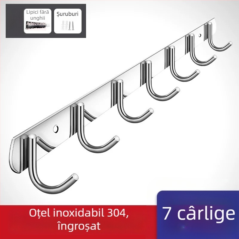 Cuier din oțel inoxidabil 304, fără găuri, pentru ușile bucătăriei și băii — montaj pe perete pentru depozitare și haine, stil simplu și modern, certificat CUPC