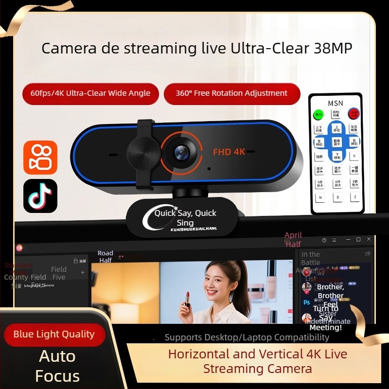 Cameră live 4K USB 2.0 Plug-and-Play, autofocus, microfon încorporat, 60FPS