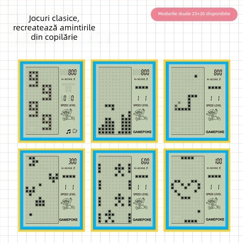 Consolă de jocuri portabilă retro Tetris pentru copii, versiune mini, cu sistem de operare simplu, baterie încorporată, greutate 90 g, potrivită pentru copii 3–6 ani