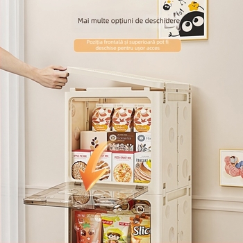 Cutie pliabilă de depozitare din PP pentru haine, cu roți, capacitate 50–60 L, capac cu clapetă, model desen animat